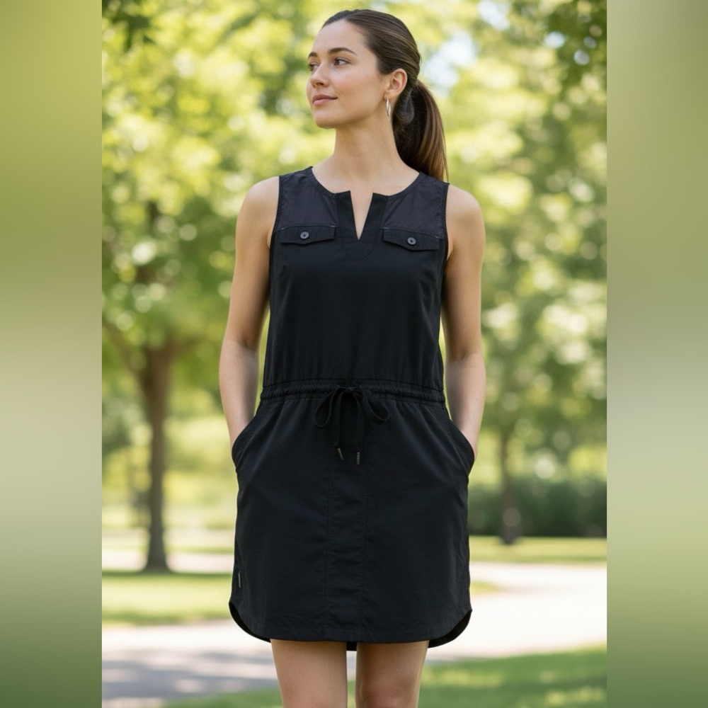 Lole Black Sleeveless Tie Waist Dress
